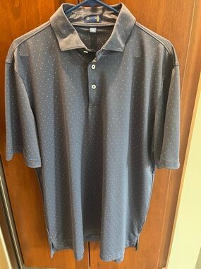 Stitch Golf Men's Navy Polo Shirt with Micro Dot Pattern